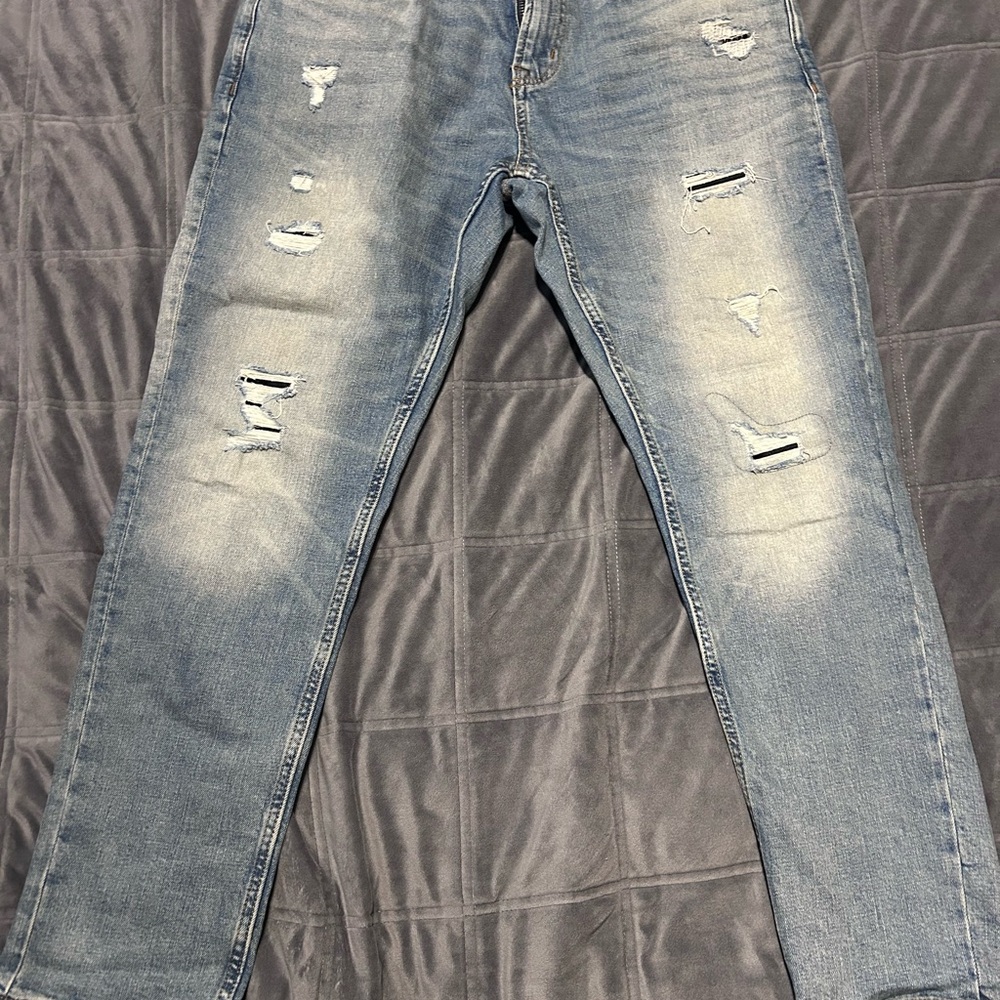 Old Navy Men's Straight Fit Distressed Jeans - Light Blue